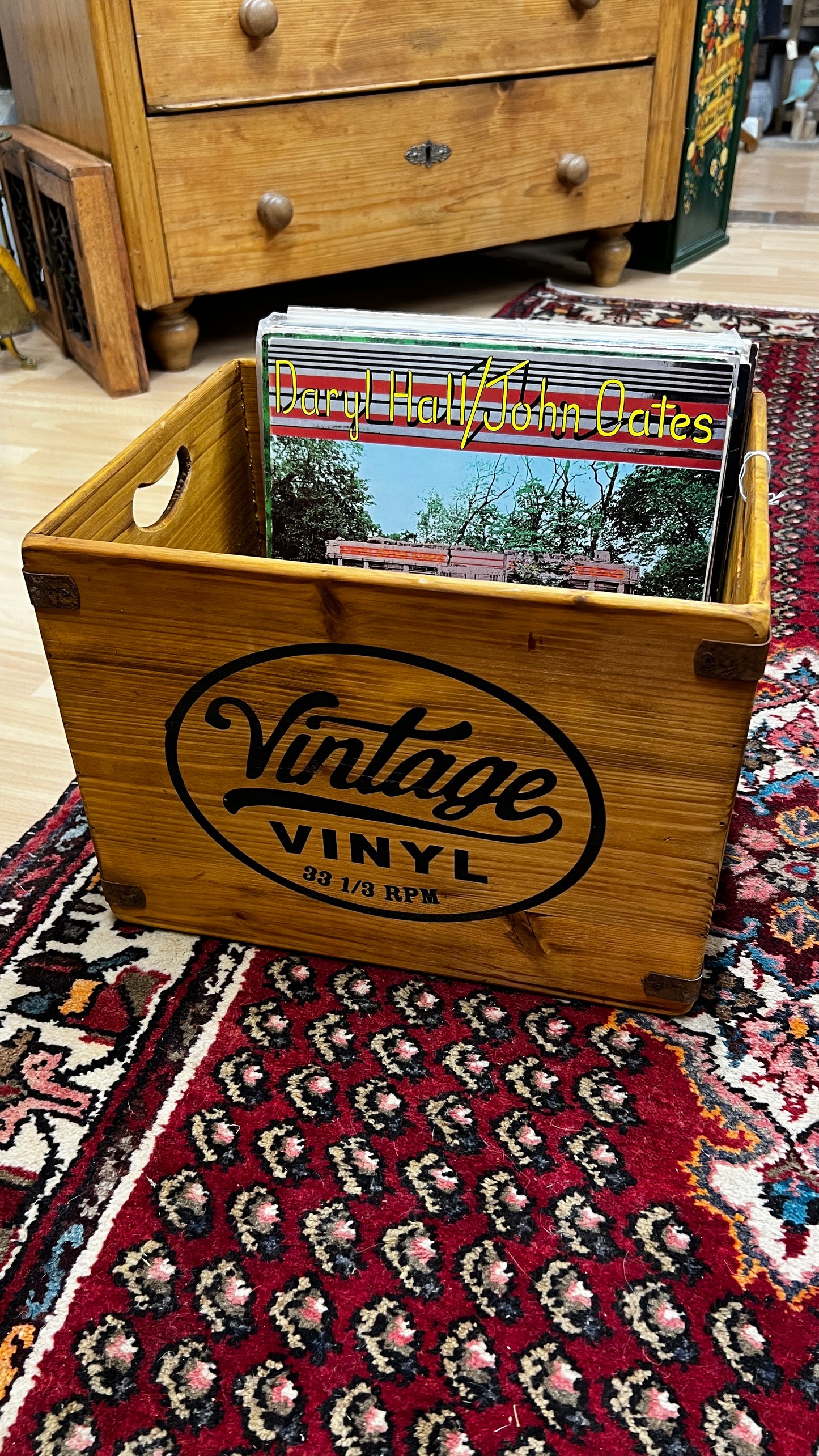 Set of 2 Antiqued Wooden "Vintage Vinyl" LP Record Storage Boxes