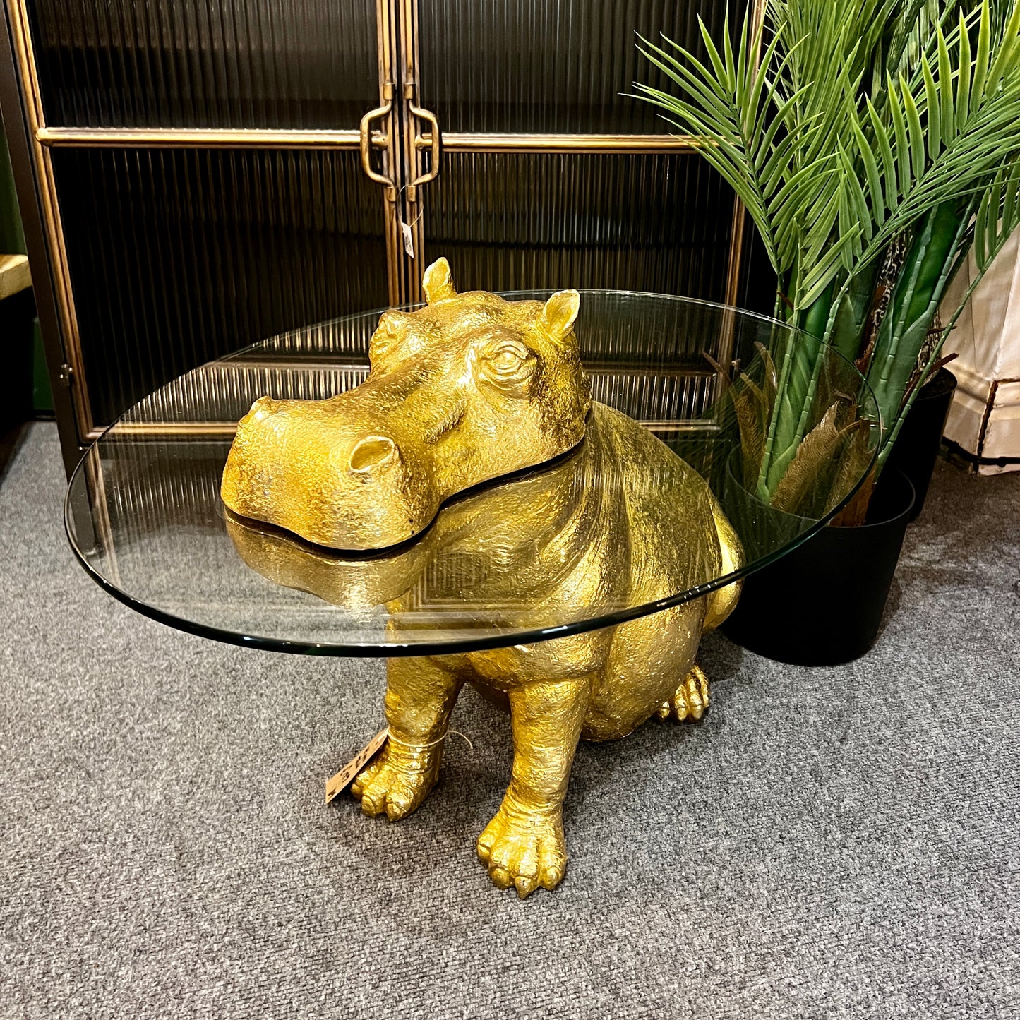 Large Gold Hippo Glass Top Side / Coffee Table - Back In Stock