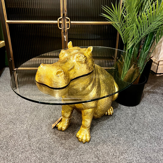 Large Gold Hippo Glass Top Side / Coffee Table - Back In Stock