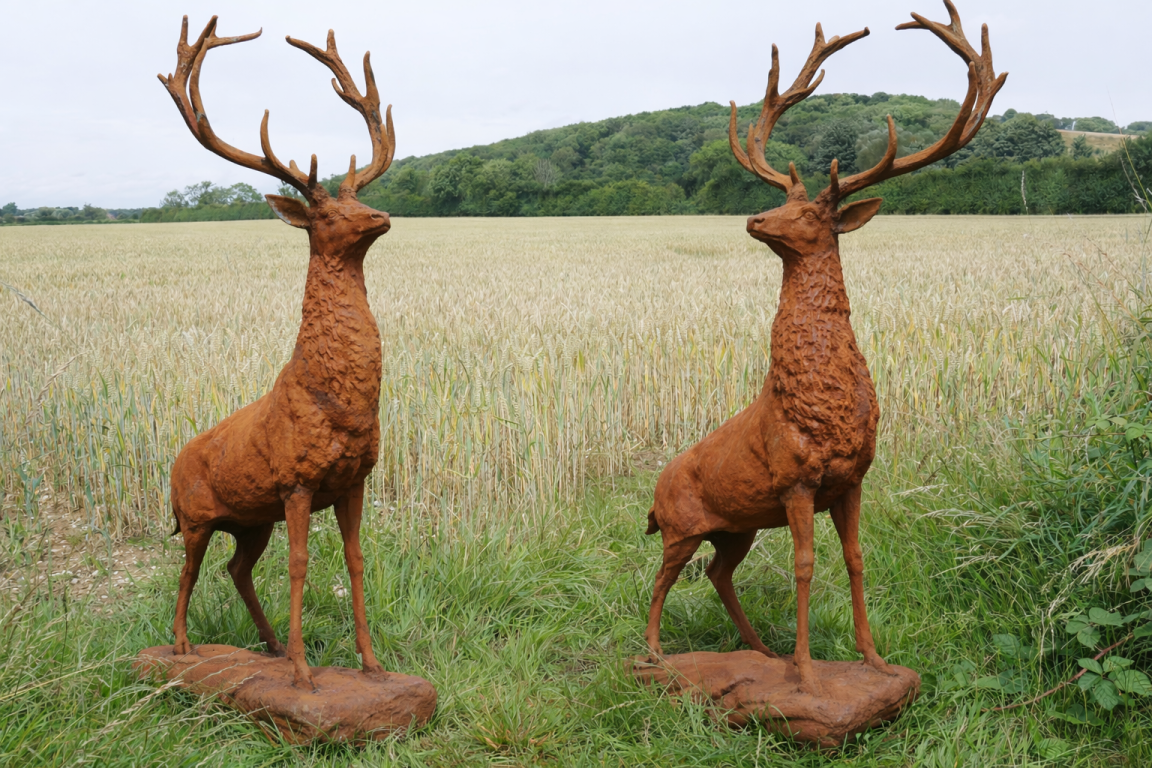 Pair of Rusty Stag Garden Statues