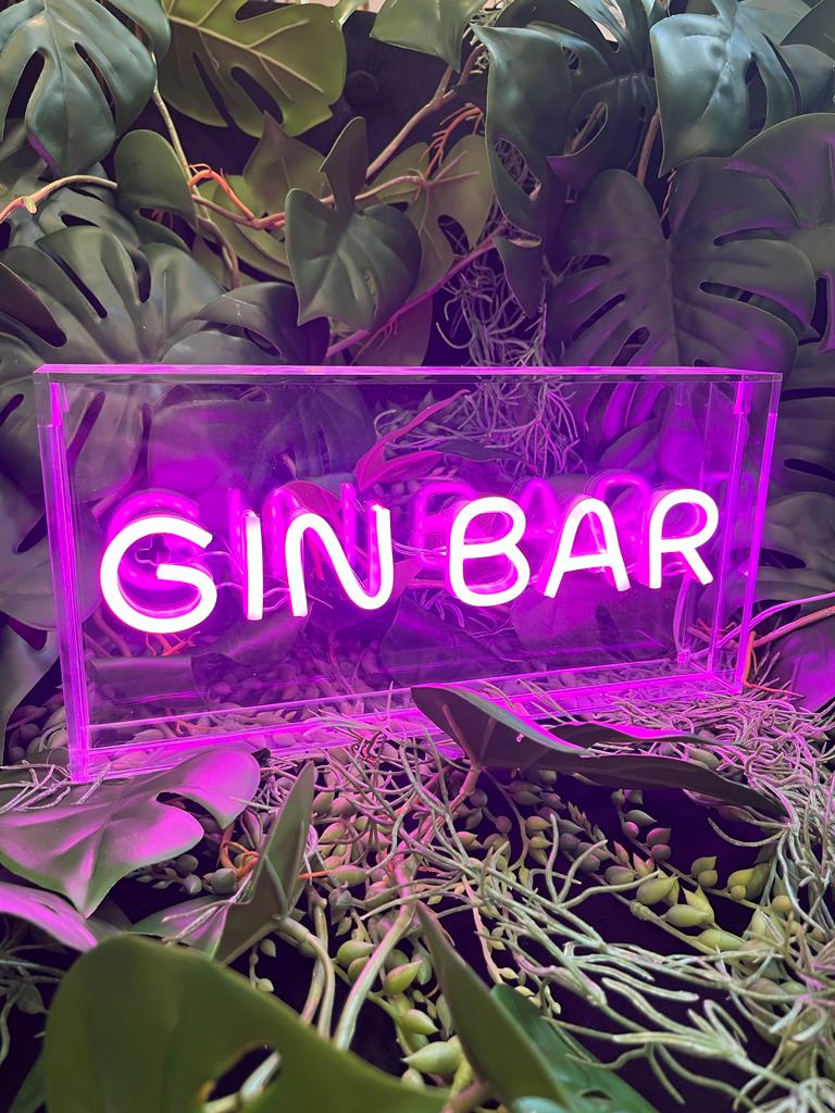 LED Neon Acrylic Light Box - Gin Bar Blue