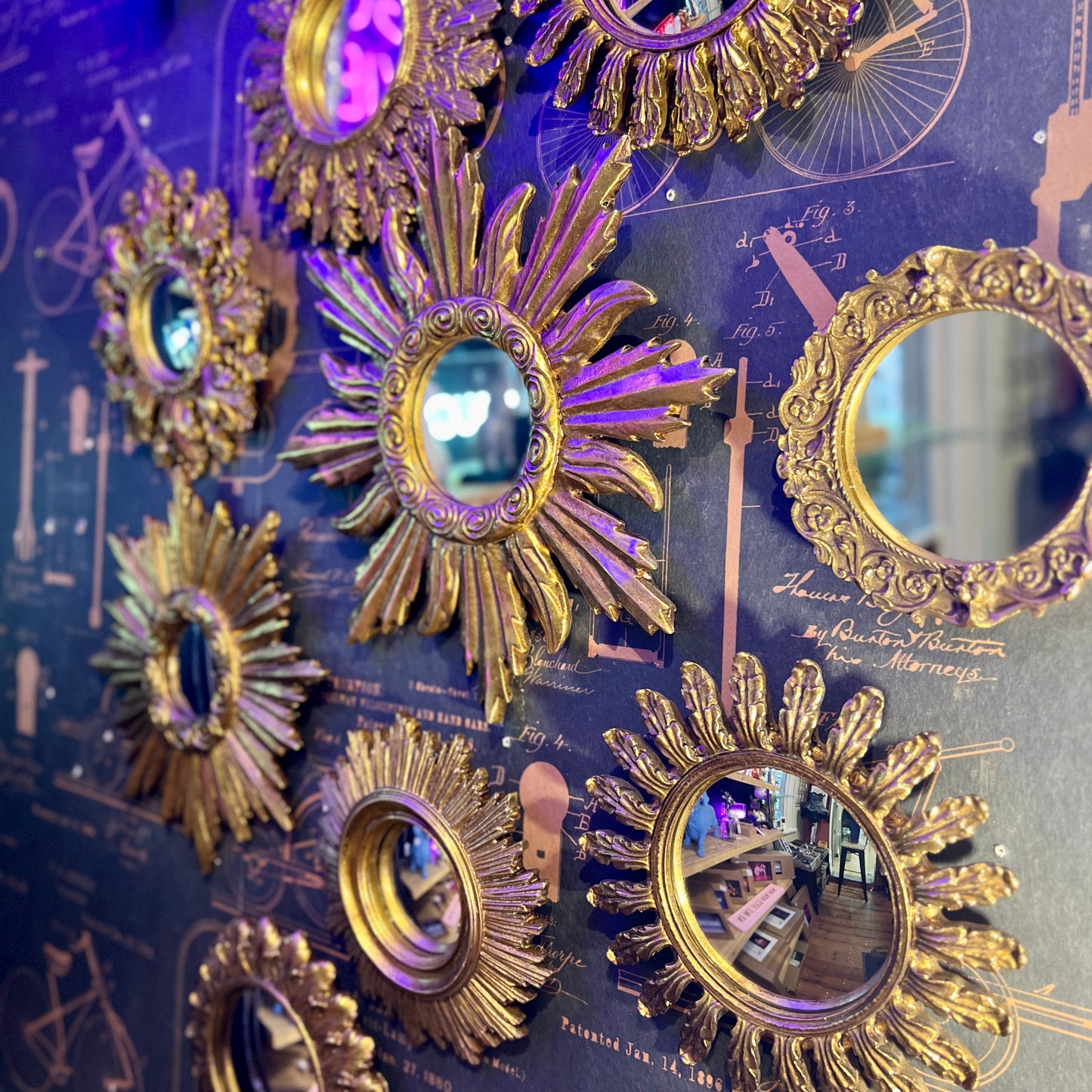 Ornate Antiqued Gold Framed Detailed Convex Mirror