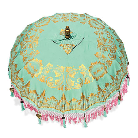 Bali Sun Parasol - Large Mint with Pink Tassels