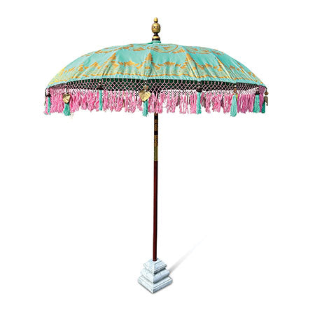 Bali Sun Parasol - Large Mint with Pink Tassels