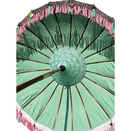 Bali Sun Parasol - Large Mint with Pink Tassels