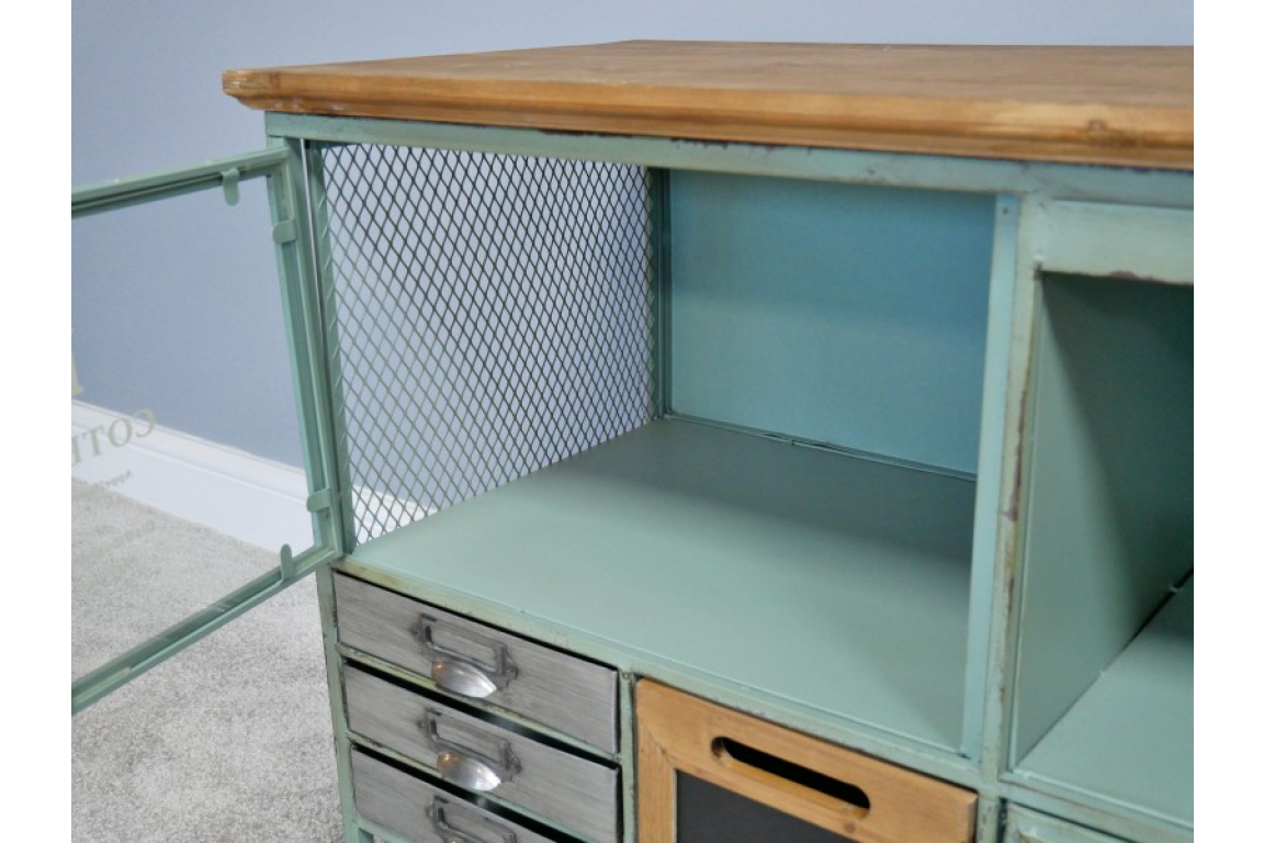 Industrial TV Cabinet Green Metal Wide