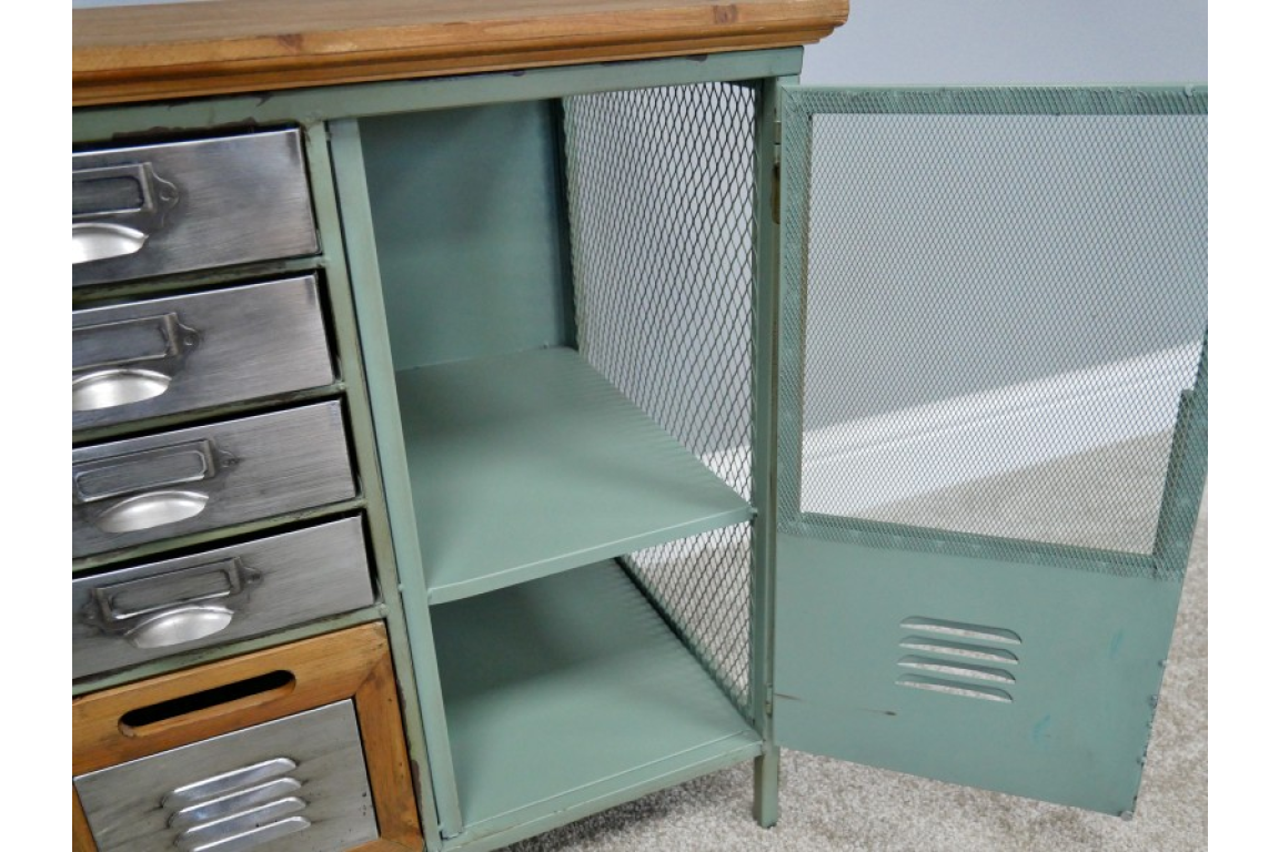 Industrial TV Cabinet Green Metal Wide
