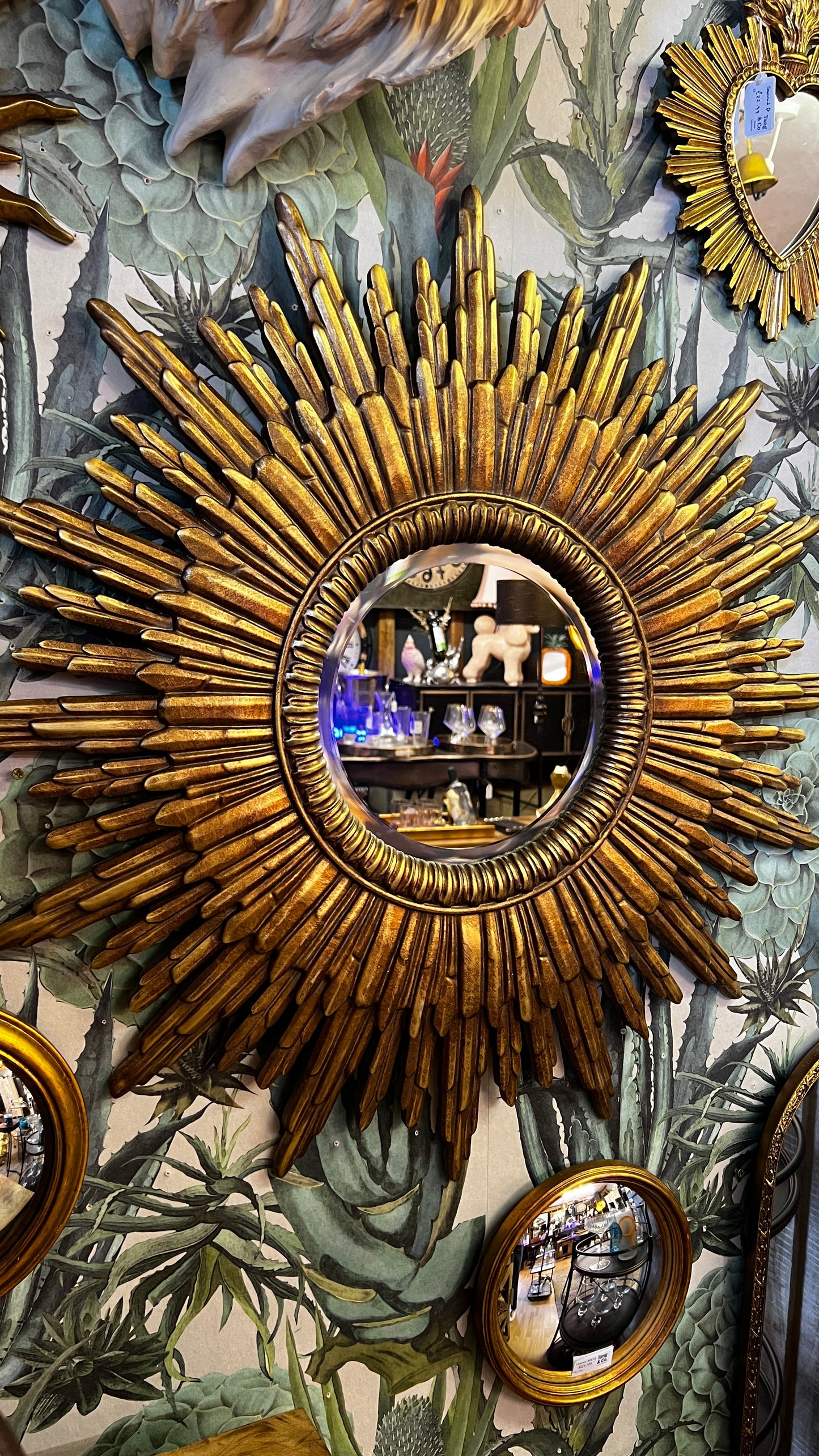 Antiqued Gold Finish Sun Mirror