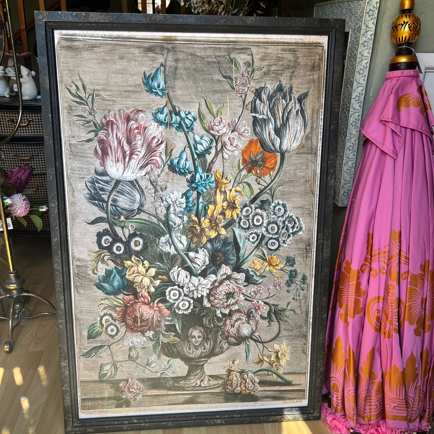 Set of 2 Antiqued White Boho Floral Wall Prints