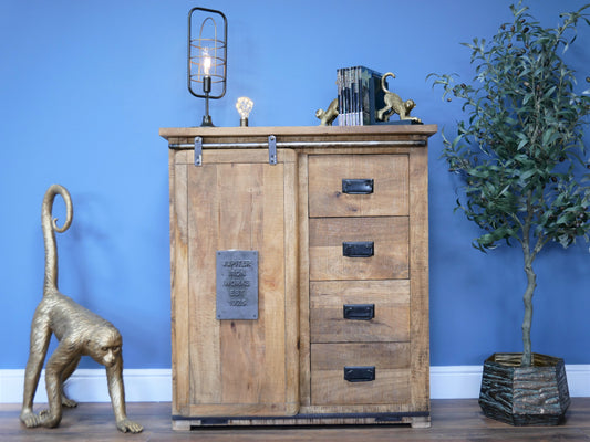 Industrial Sliding Door Cabinet With Drawers