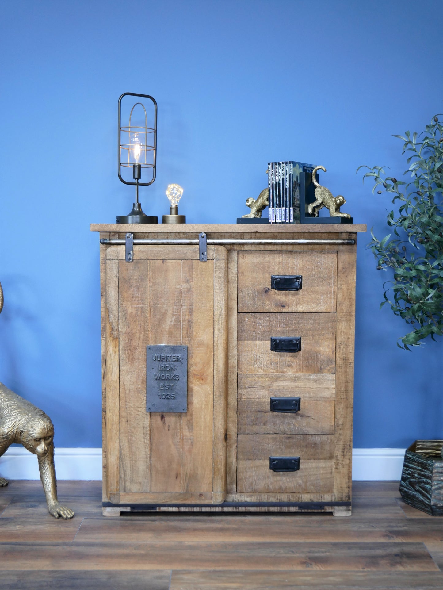 Industrial Sliding Door Cabinet With Drawers