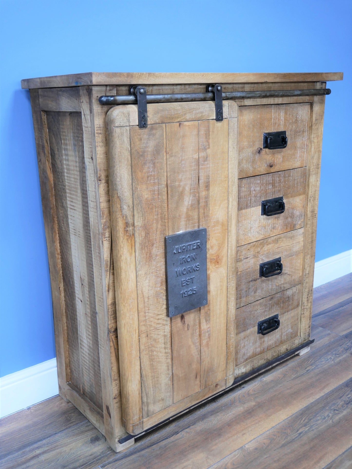 Industrial Sliding Door Cabinet With Drawers