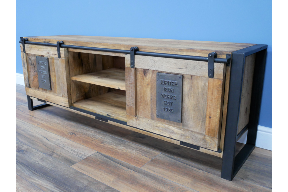 Industrial TV Cabinet With Sliding Doors