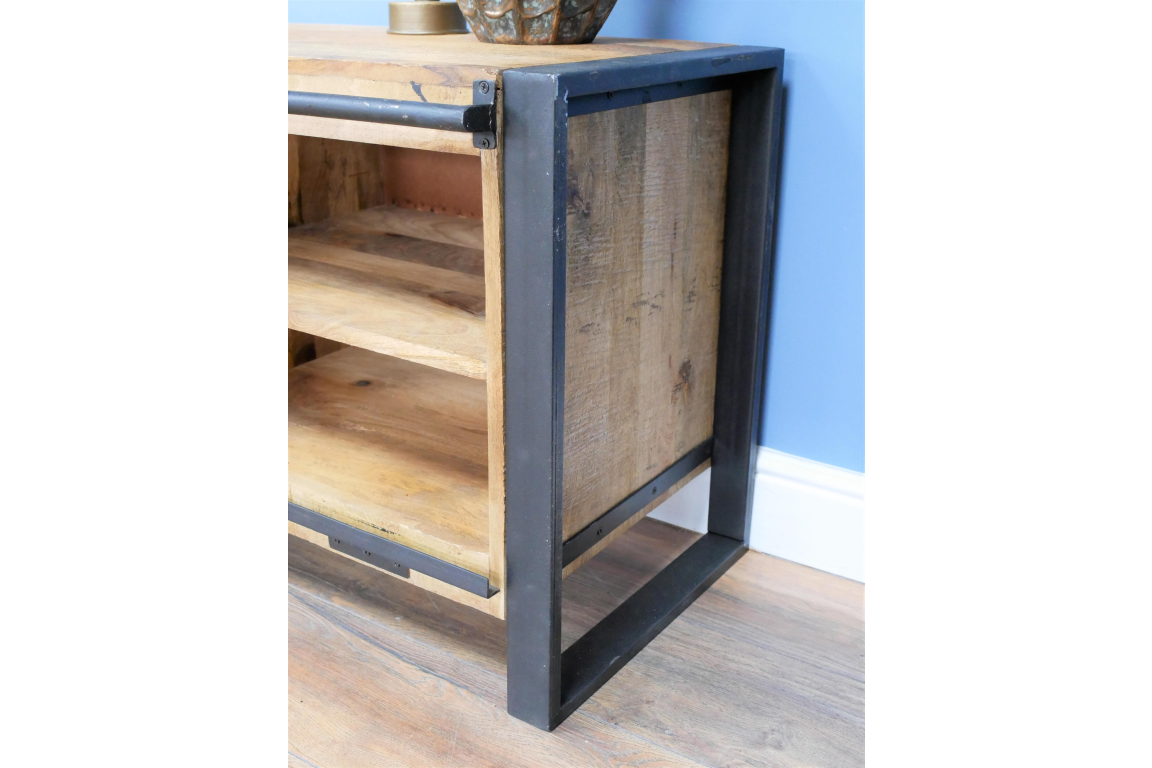 Industrial TV Cabinet With Sliding Doors - Back In stock