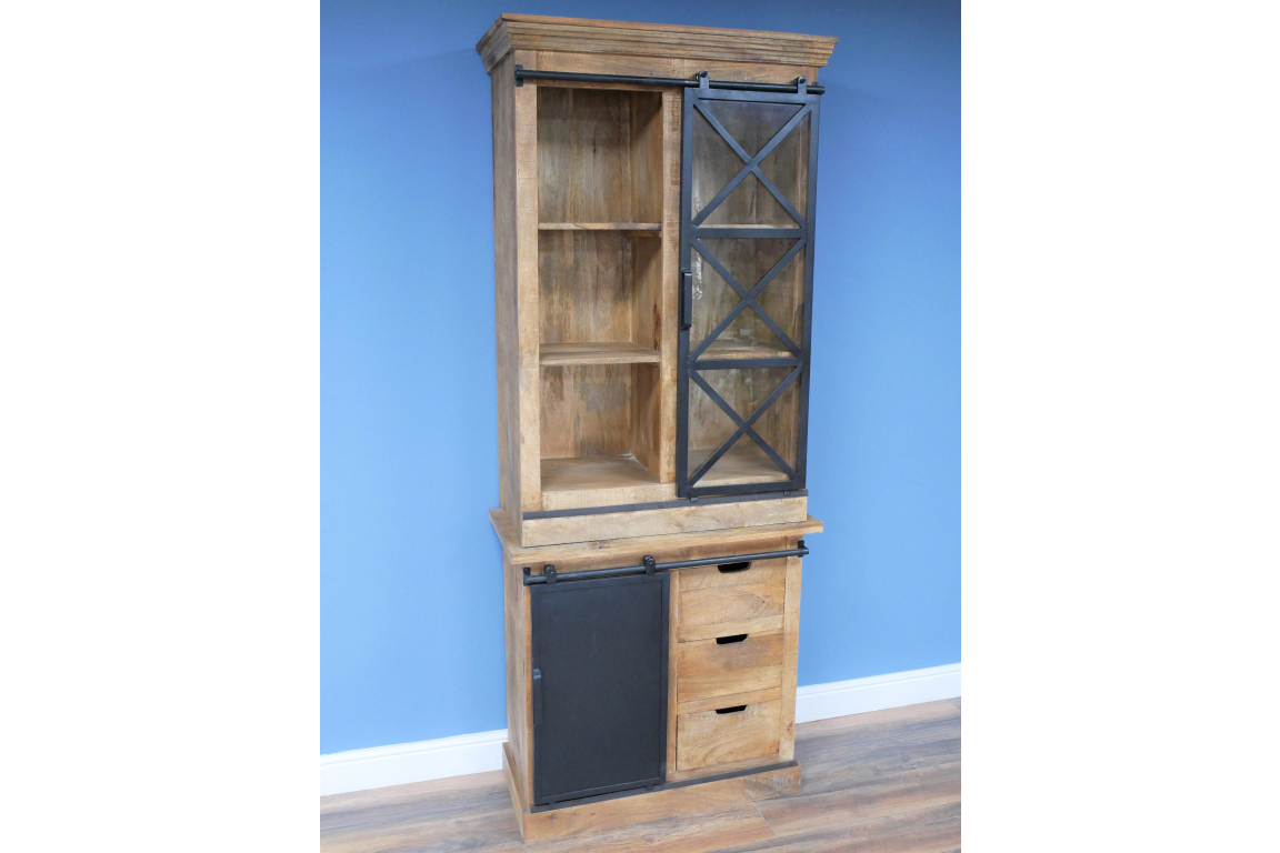 Tall Cabinet Sliding Door Wood & Metal