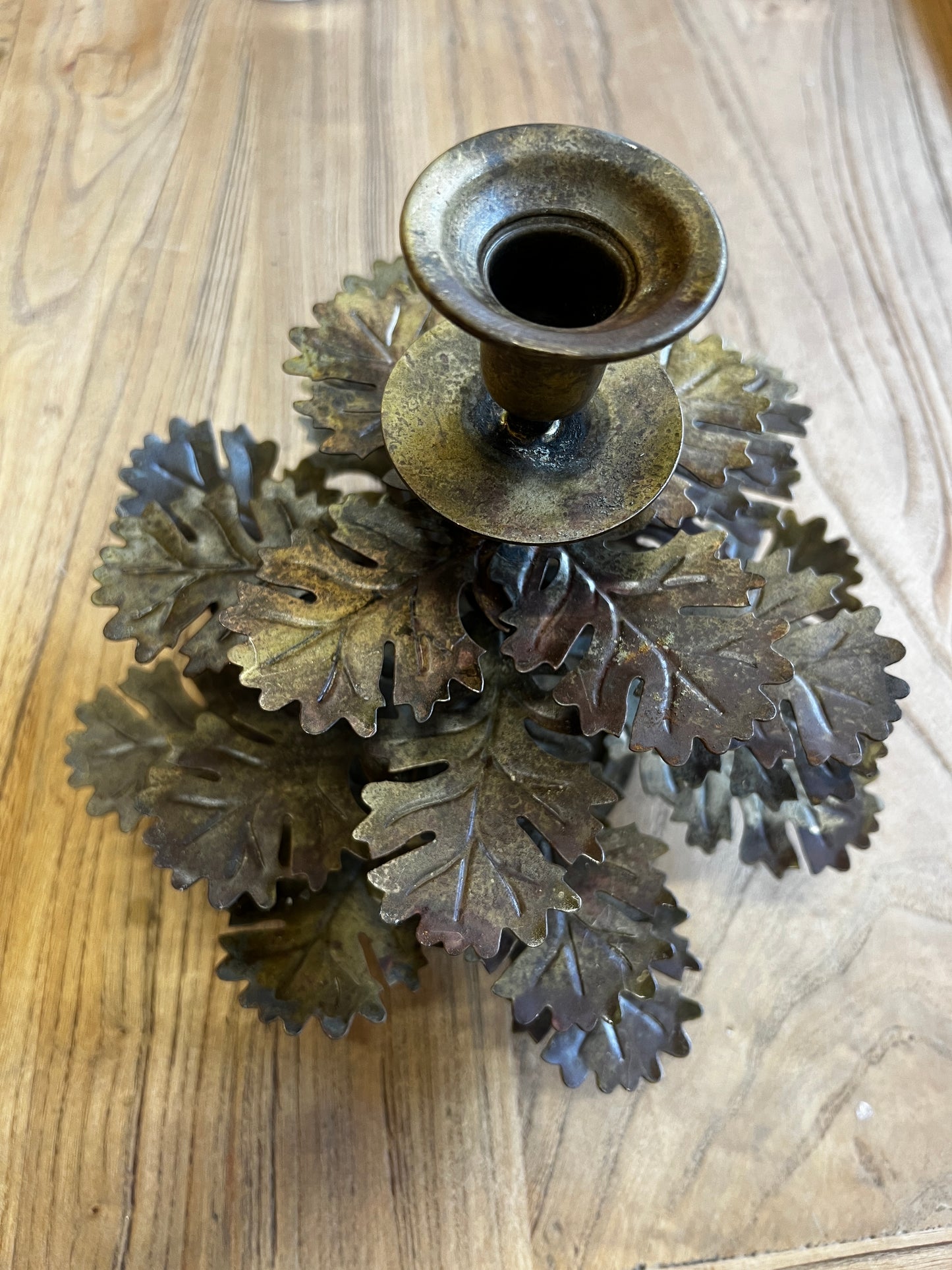 Antique Gold Oak Leaf Candle Holder