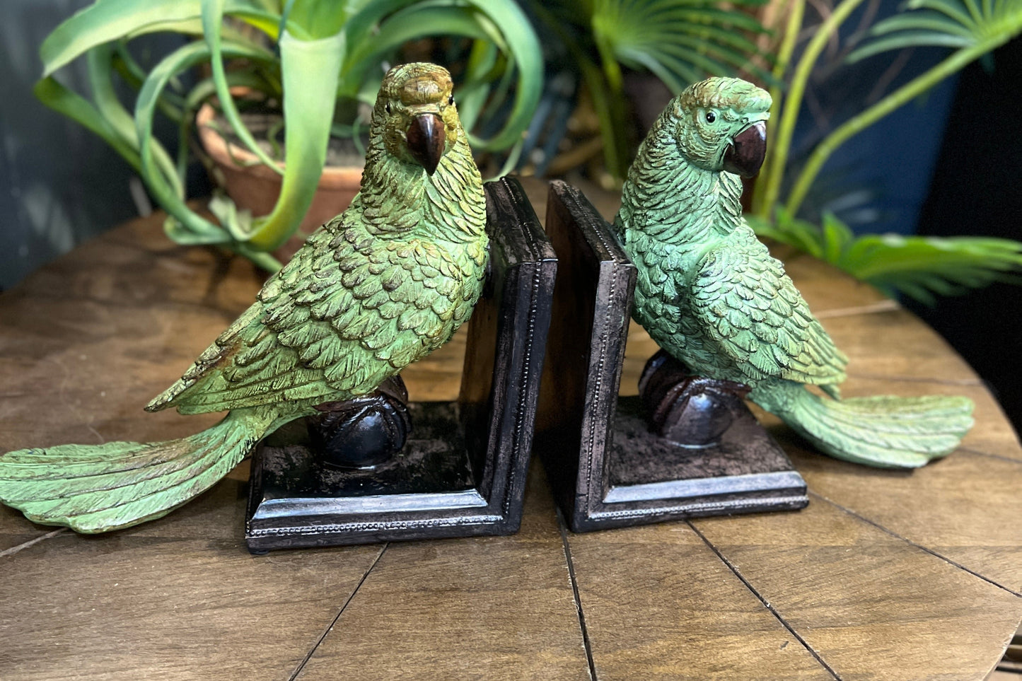 Pair of Green Parrot on Ball Bookends