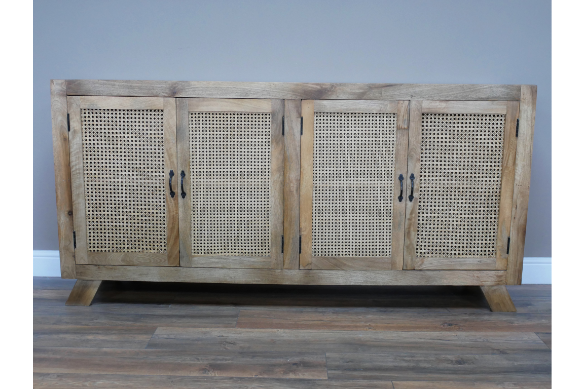 Large Industrial Sideboard with Metal Rattan Design