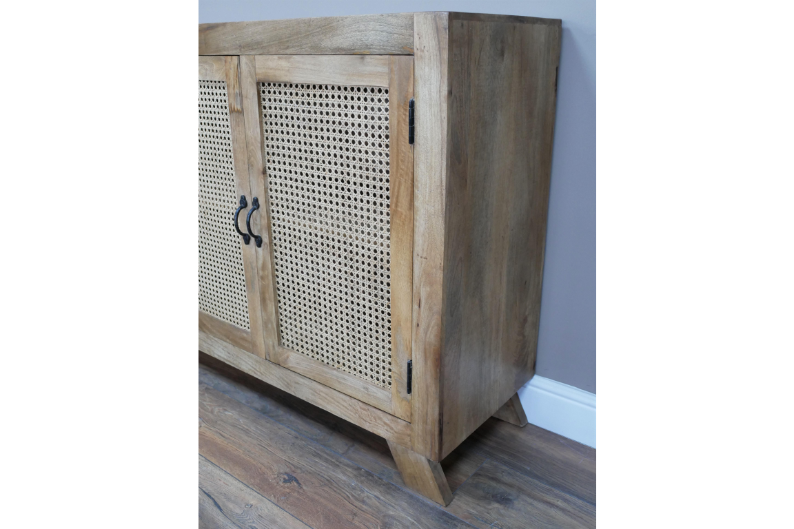 Large Industrial Sideboard with Metal Rattan Design