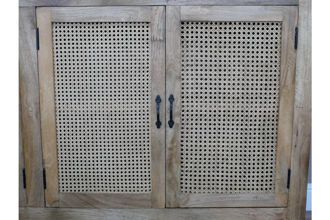 Large Industrial Sideboard with Metal Rattan Design