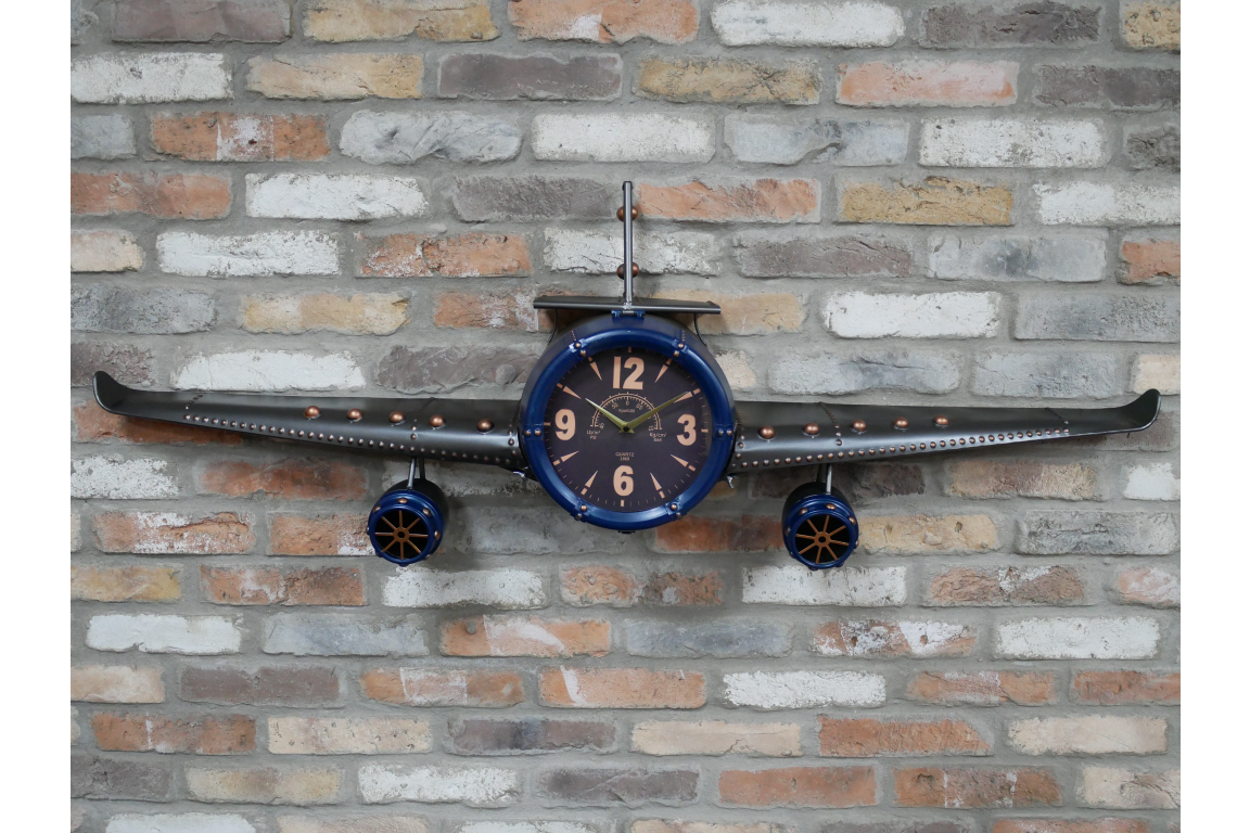 Aeroplane Wall Clock Blue / Black - Back In Stock