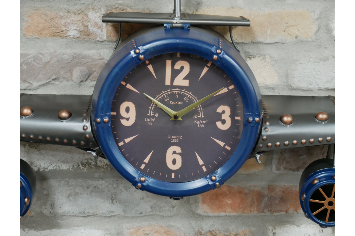 Aeroplane Wall Clock Blue / Black - Back In Stock