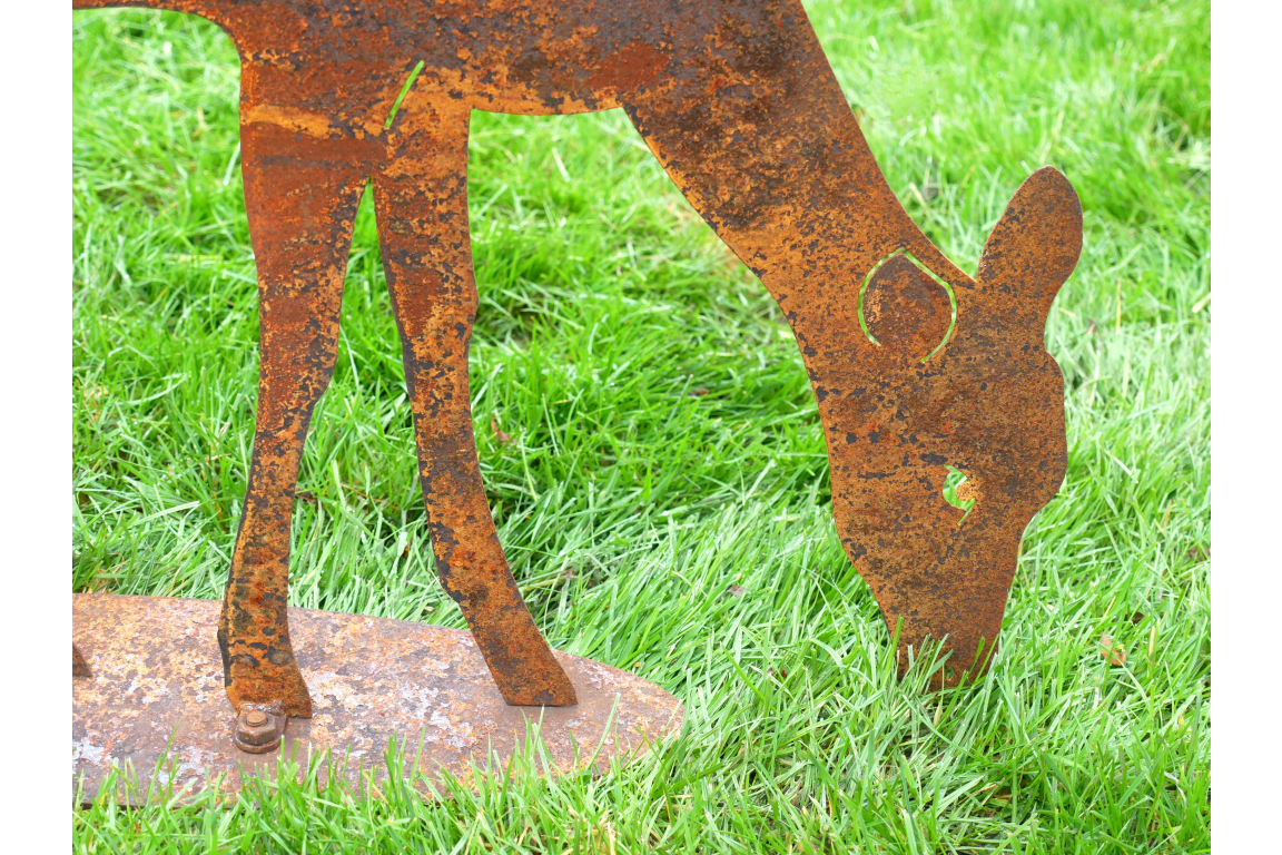 Rusty Garden Stake - Deer Feeding