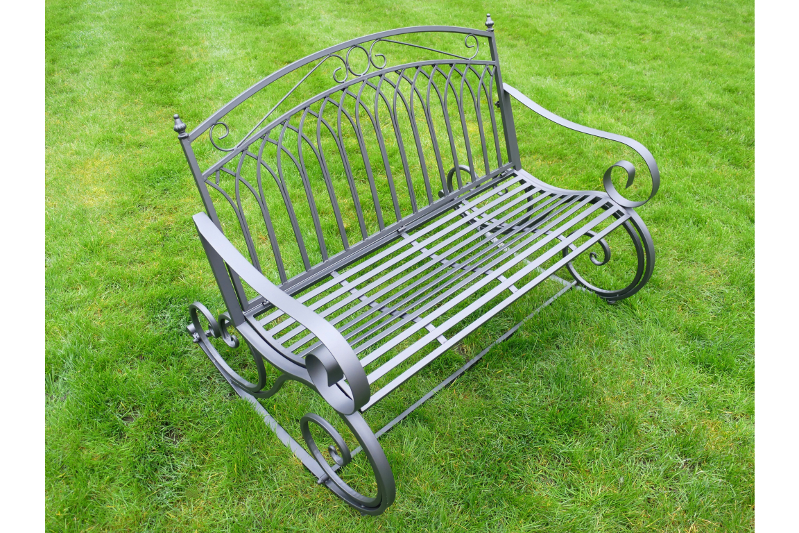 Outdoor Dark Grey Metal Rocking Bench