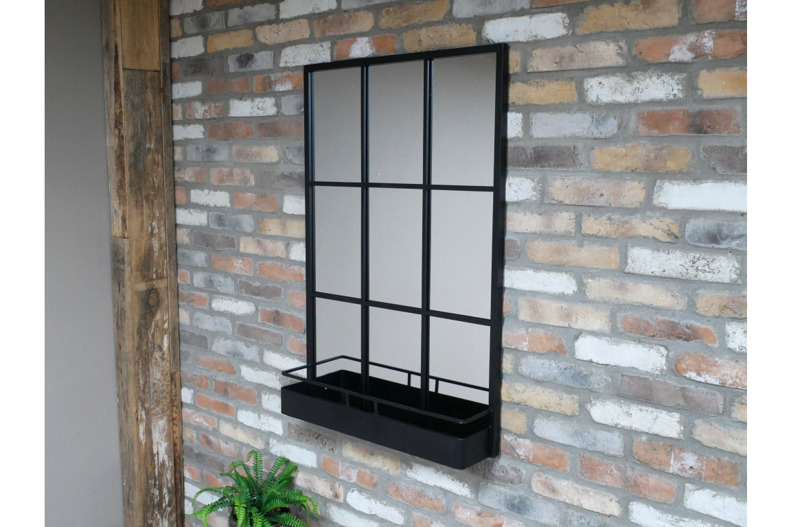Black Industrial Wall Mirror with shelf