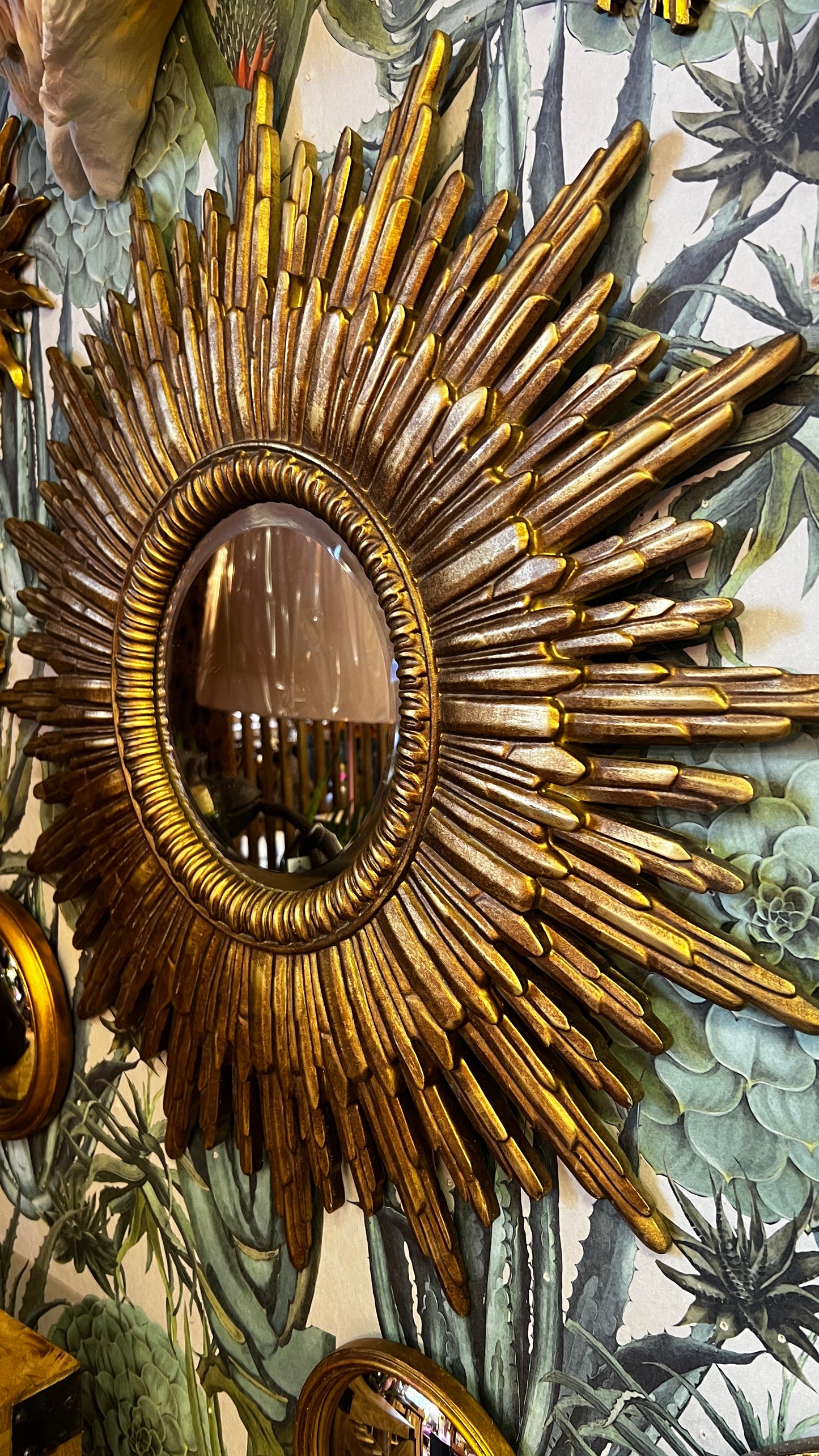 Antiqued Gold Finish Sun Mirror