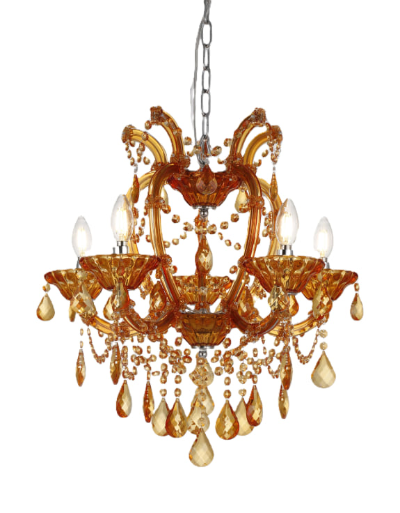 Five Branch Murano Chandelier - available in Pink, Aqua blue and Amber
