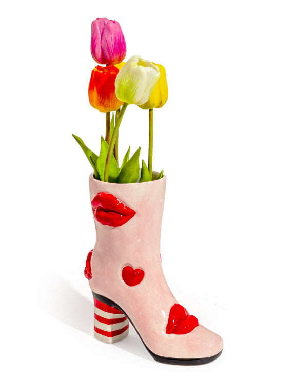 Ceramic Boot Vase - Heart & Lips