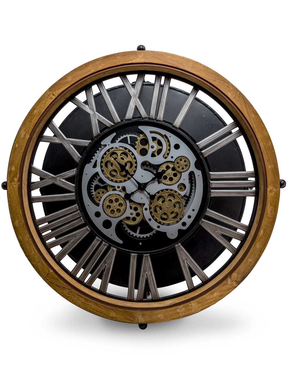 Industrial Wood and Iron Moving Gears Clock Coffee Table