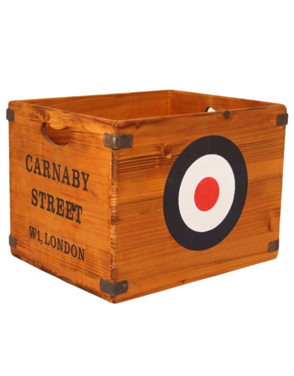 Set of 2 Antiqued Wooden "Carnaby Street" LP Record Storage Boxes