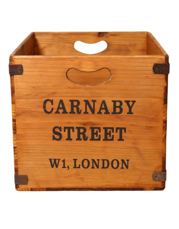 Set of 2 Antiqued Wooden "Carnaby Street" LP Record Storage Boxes