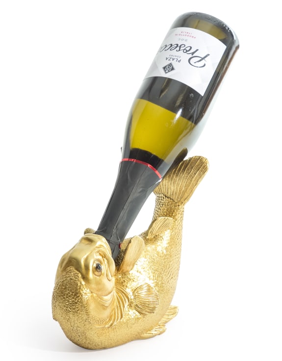 "Drinks Like a Fish" Wine Bottle Holder Gold