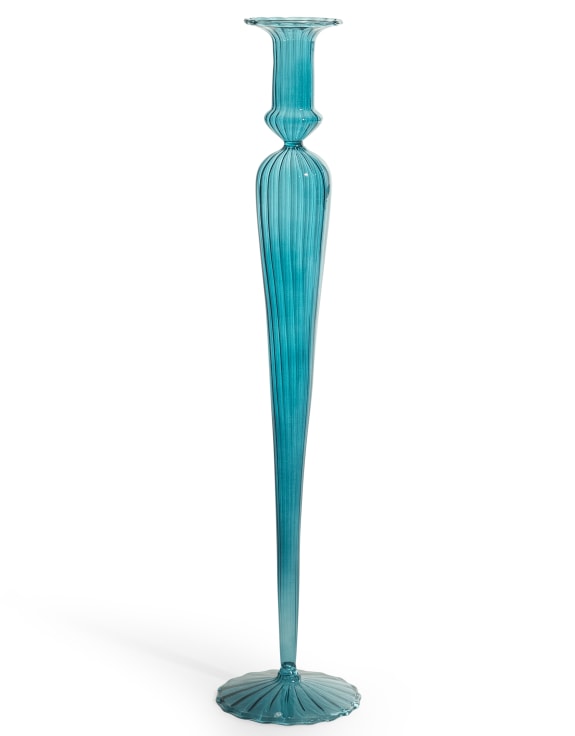Glass Candle Holder - Tall Blue