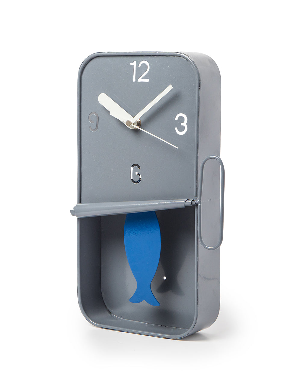 Grey Metal Sardine Tin Pendulum Wall Clock