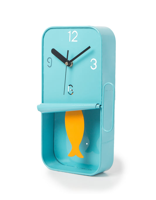 Blue Metal Sardine Tin Pendulum Wall Clock