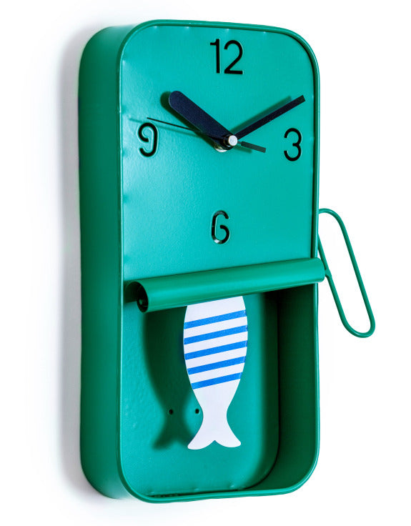Metal Sardine Tin Pendulum Wall Clock Stripe