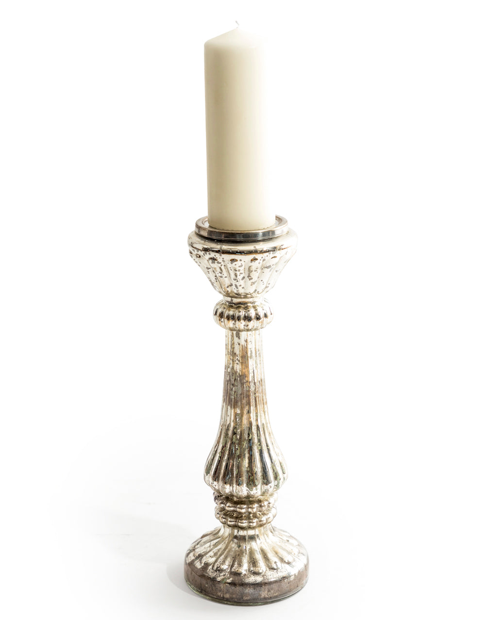 Large Rustic Antique Silver Glass Candle Holder