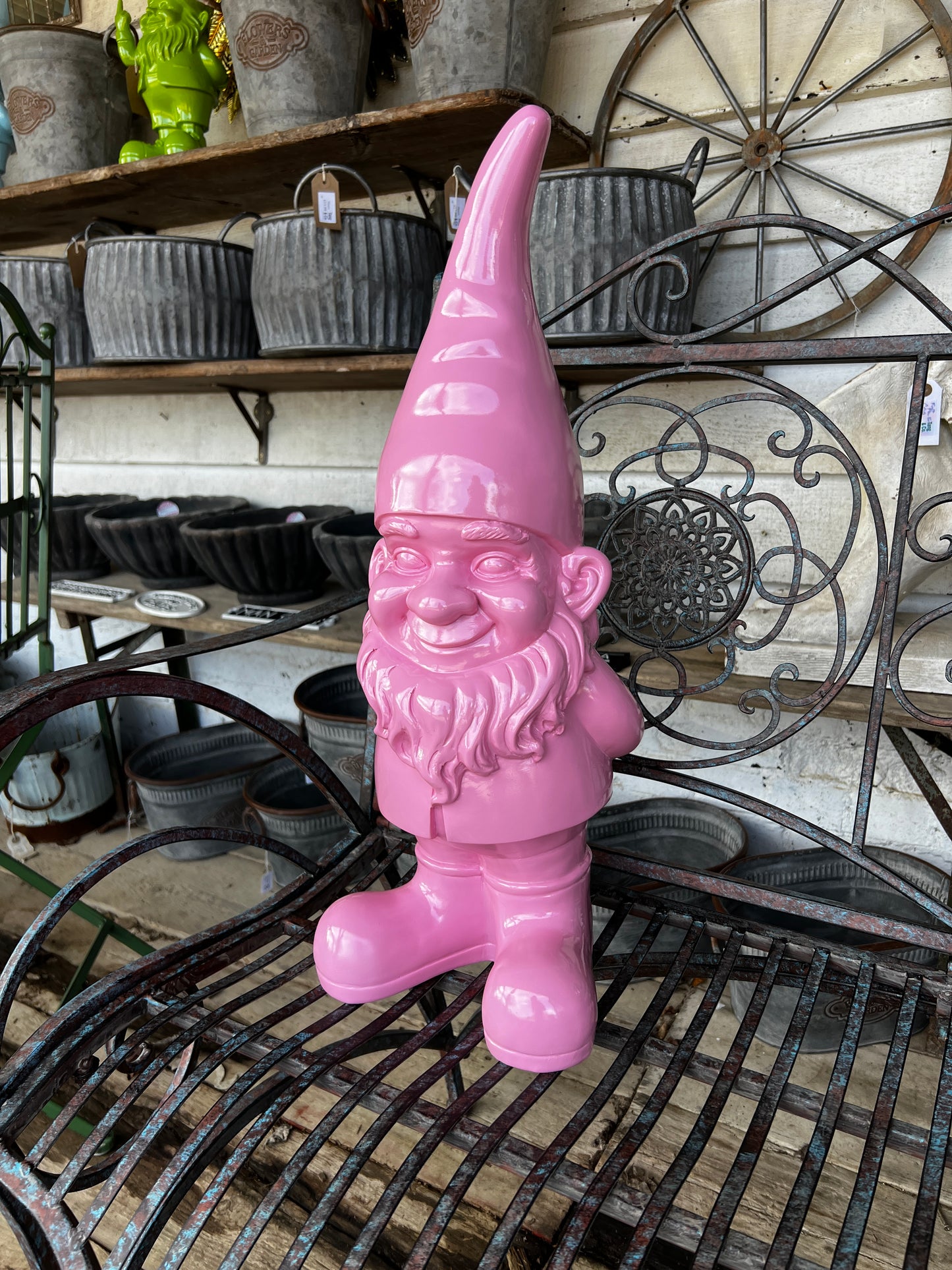 Large Bright Pink Standing Gnome Figure