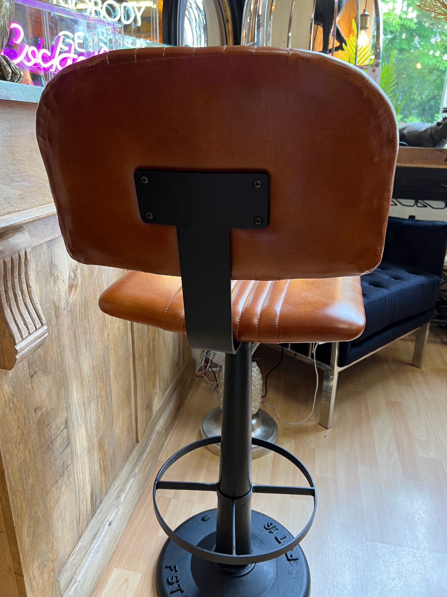 Industrial Vintage Leather & Iron Bar Stool