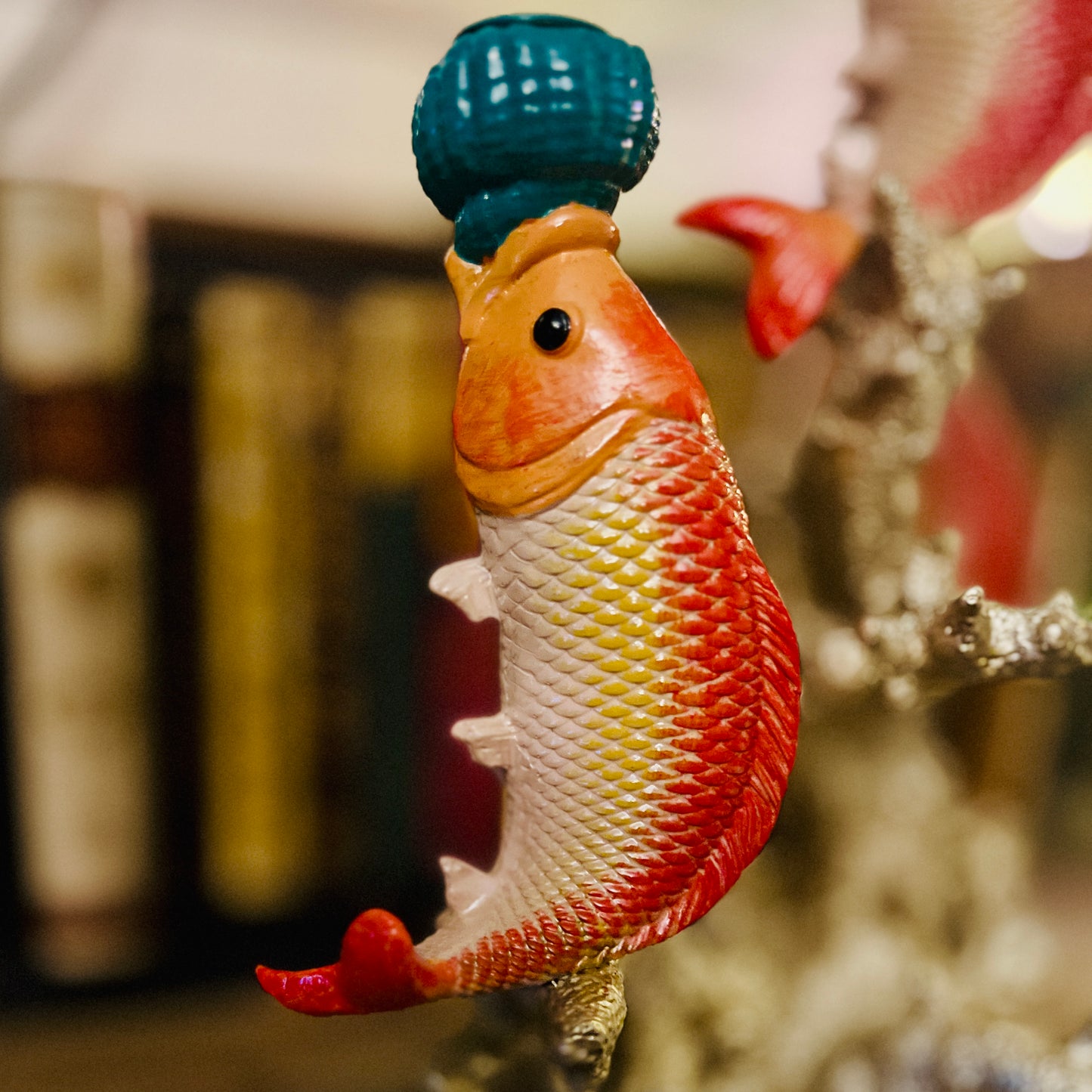Ornate Carp & Coral Candlestick