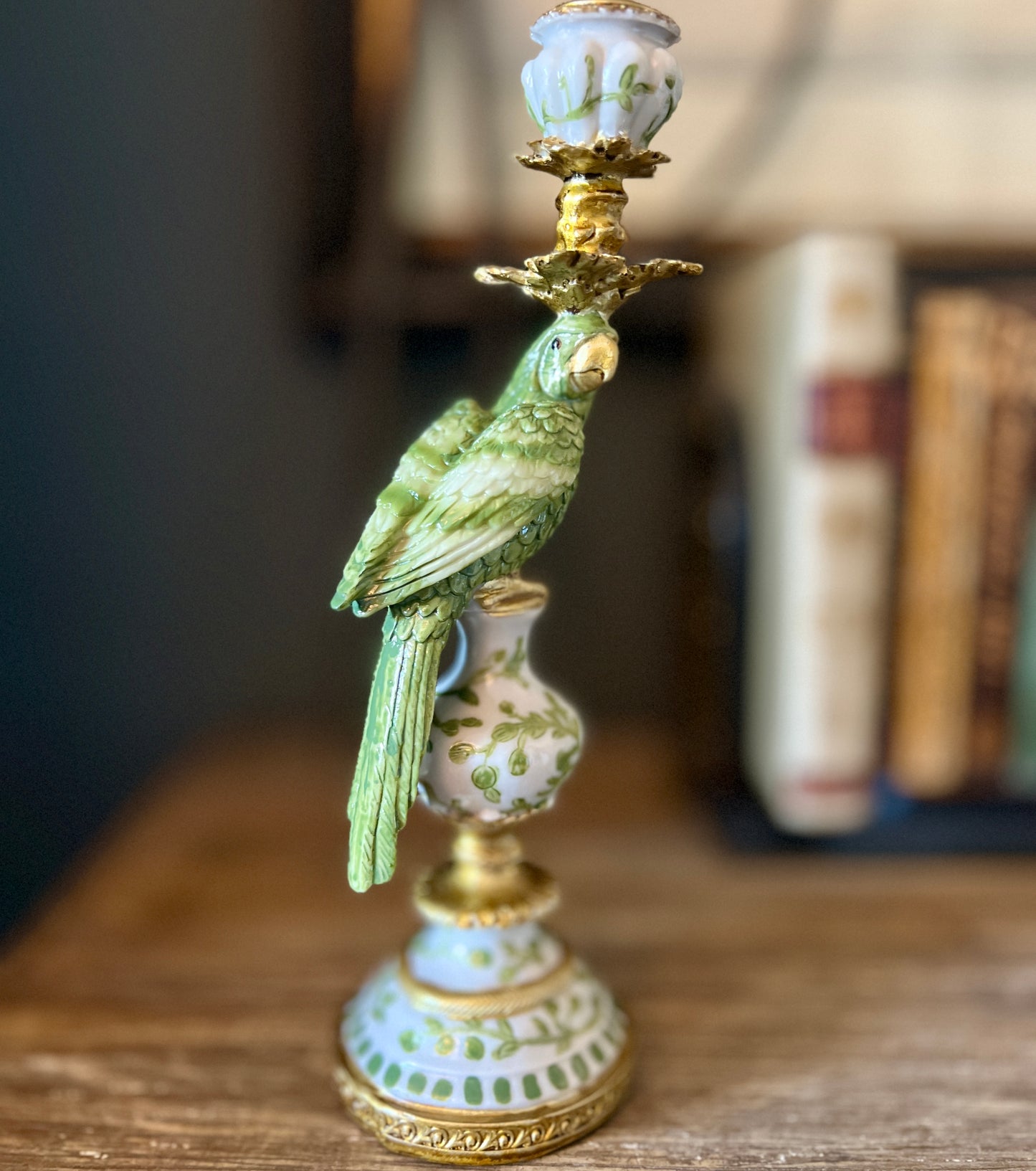 Ornate Parrot Candlestick Green