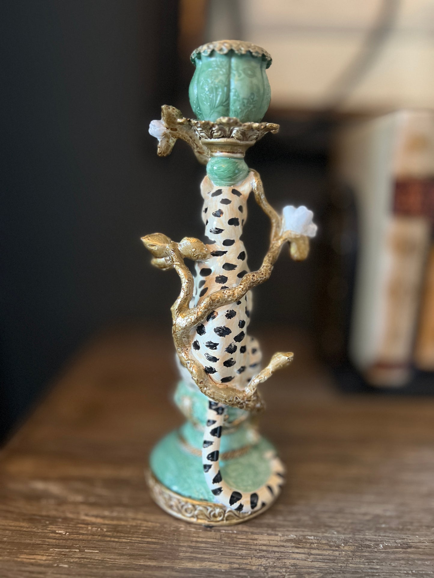 Ornate Leopard Candlestick