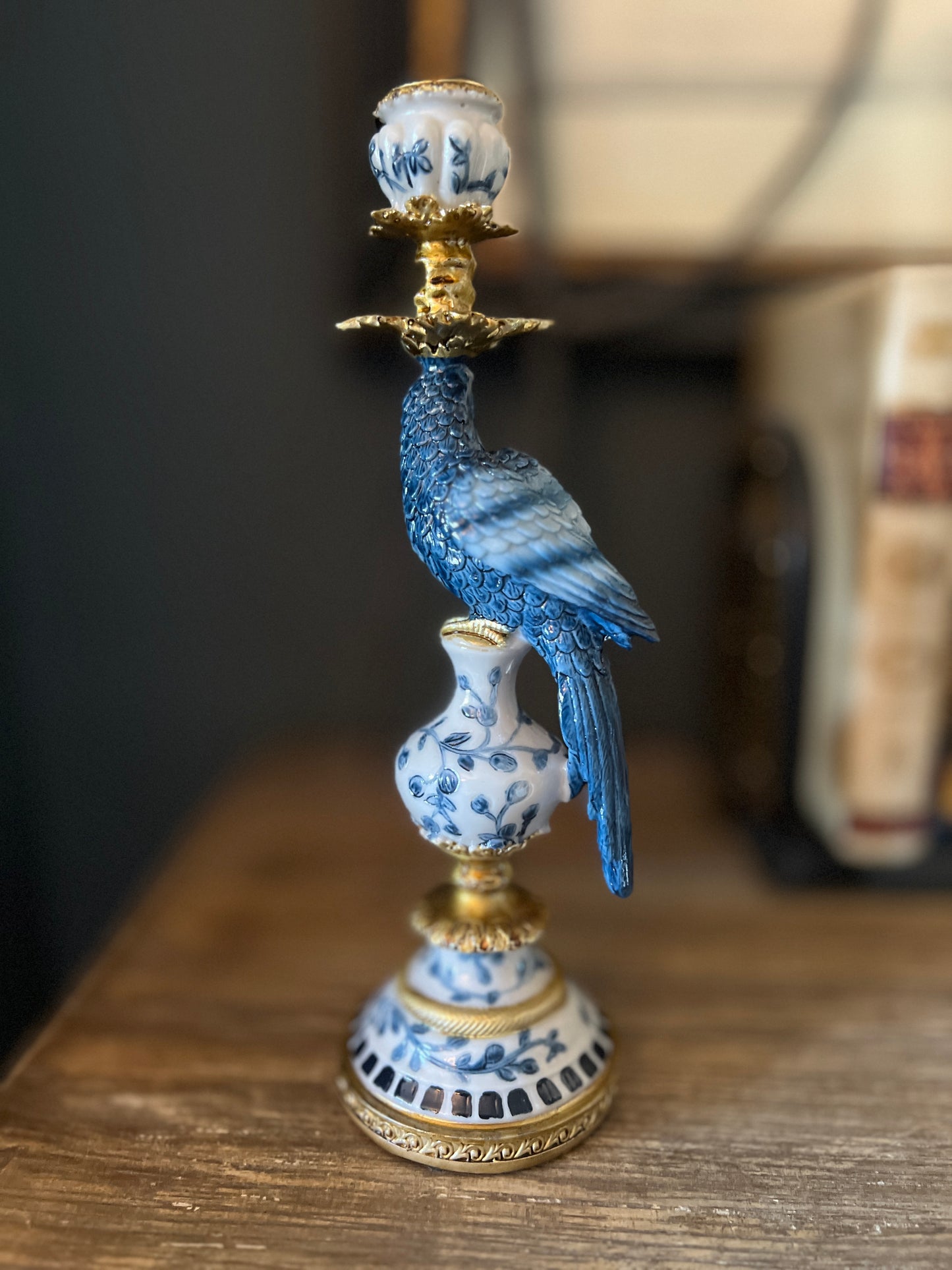 Ornate Parrot Candlestick Blue