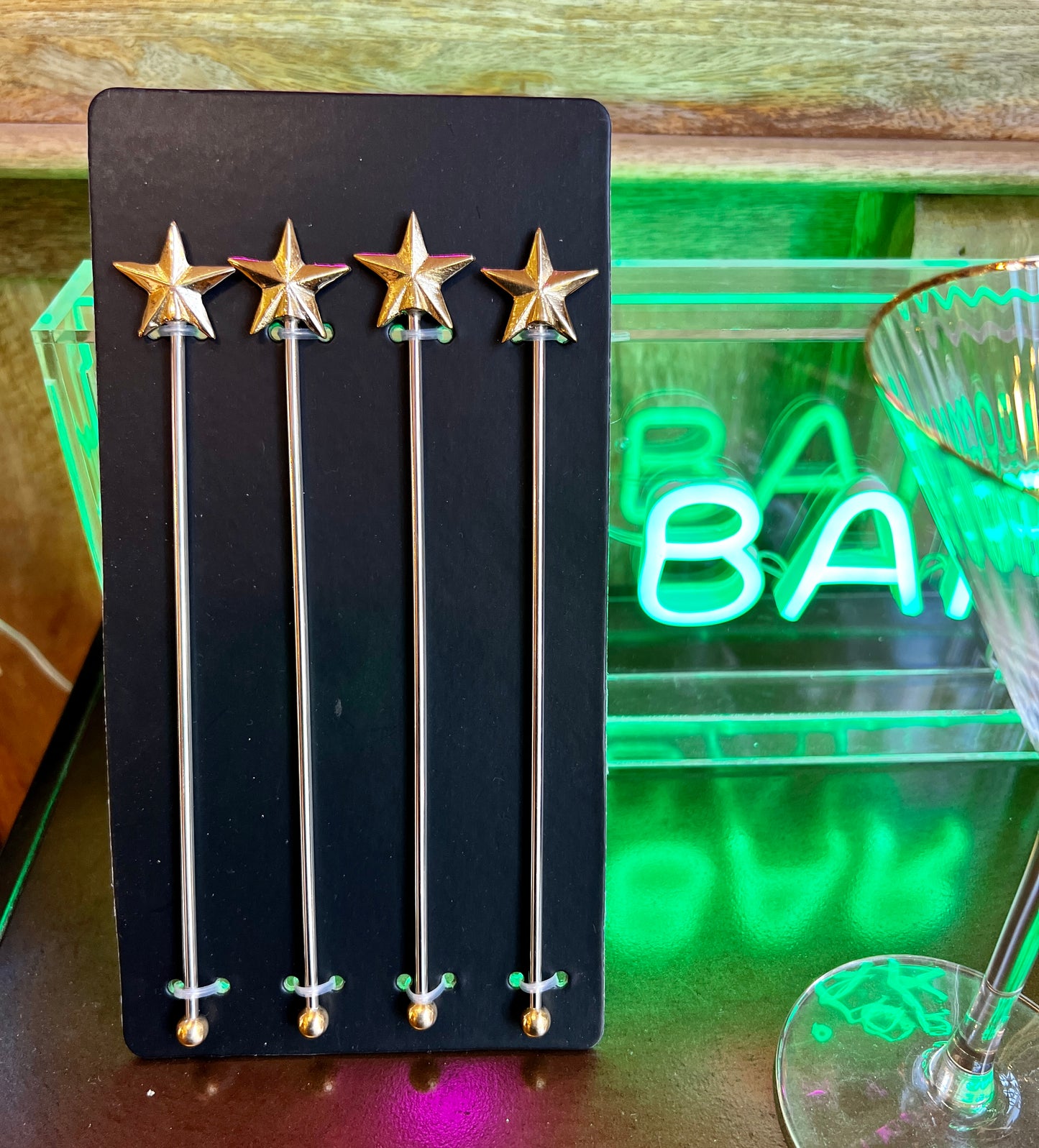 Set of 4 Gold Star Drinks Stirrers