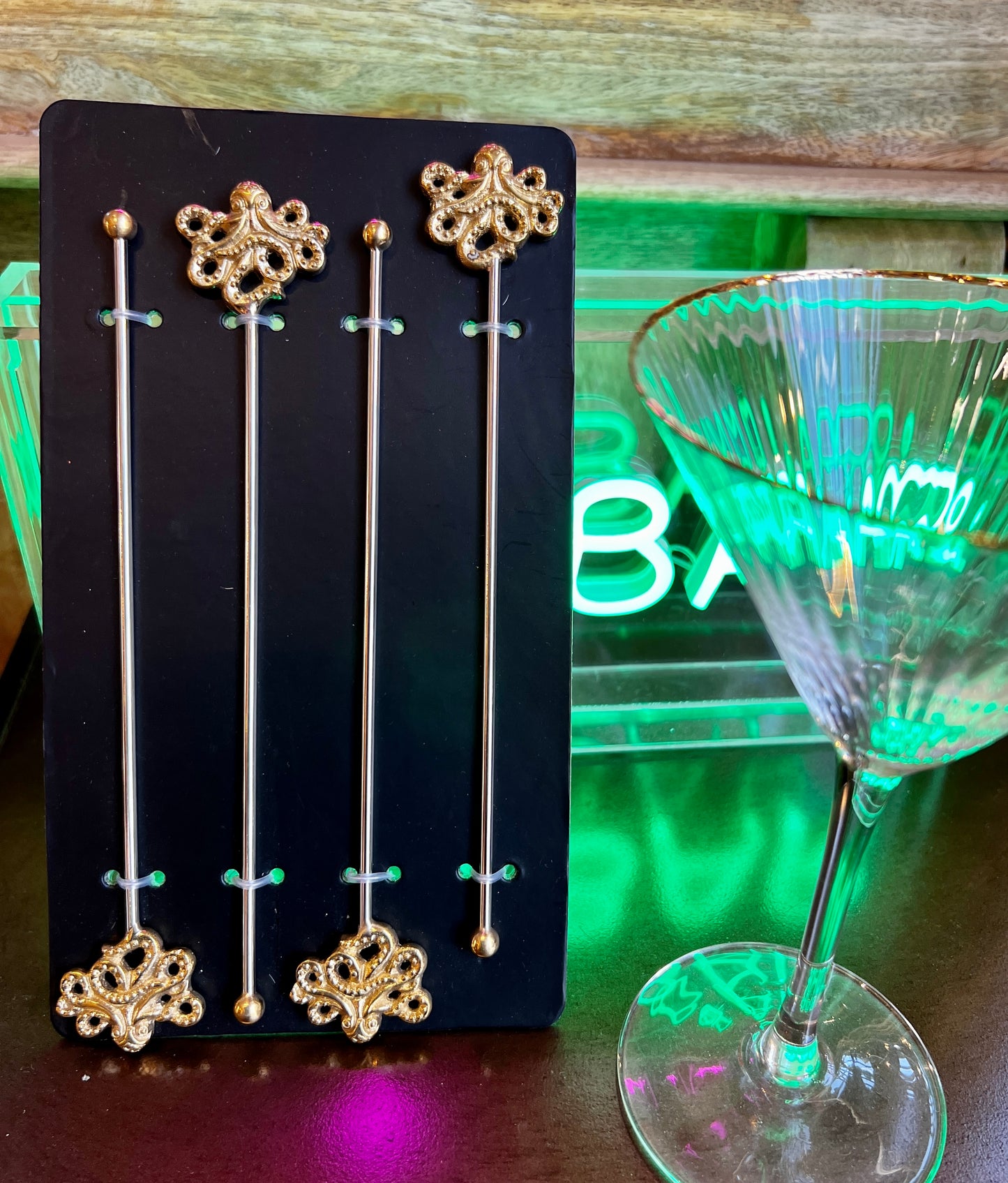 Set of 4 Gold Octopus Drinks Stirrers