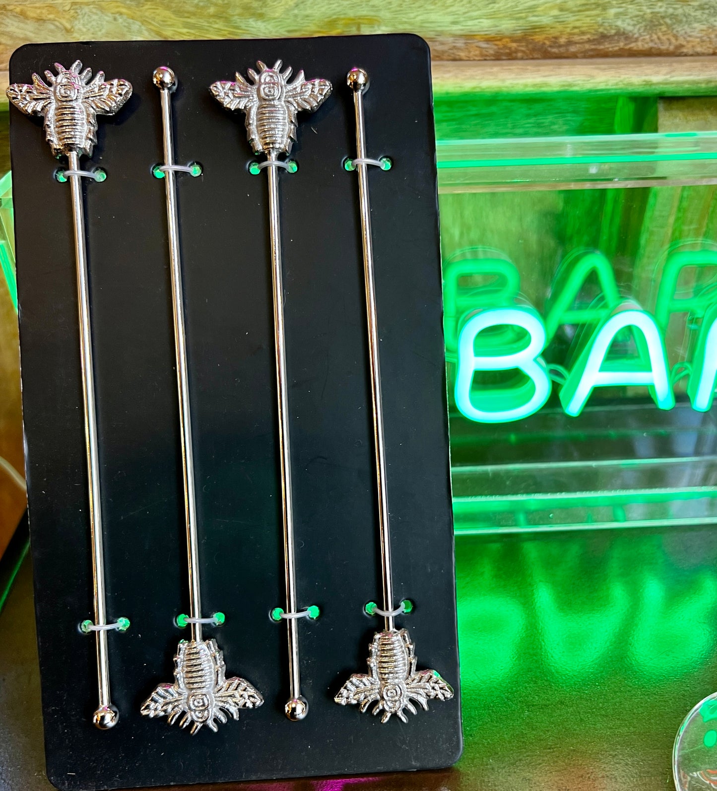Set of 4 Nickel Bumblebee Drinks Stirrers